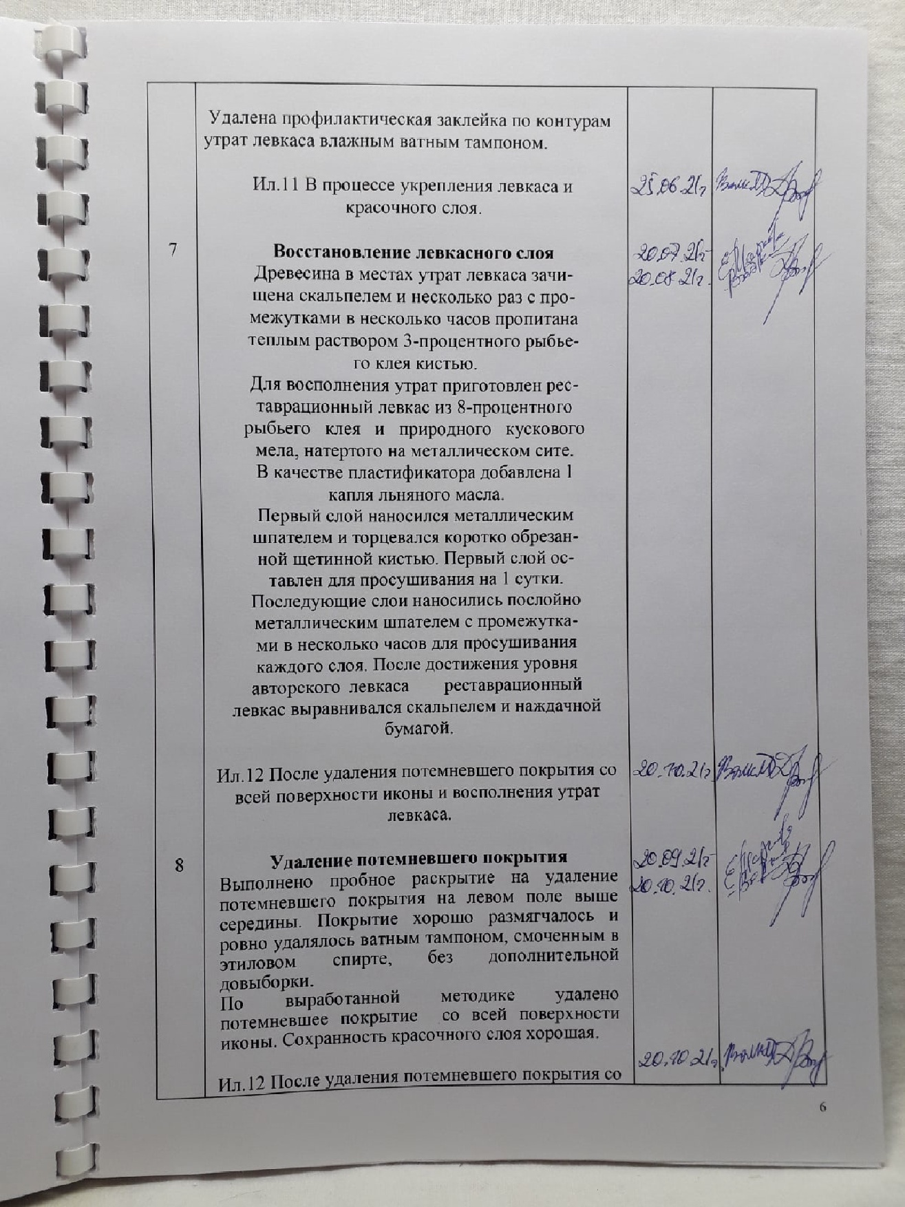 Страница из Паспорта реставрации иконы