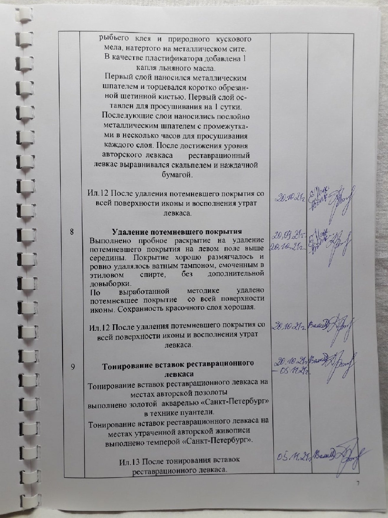 Страница из Паспорта реставрации иконы