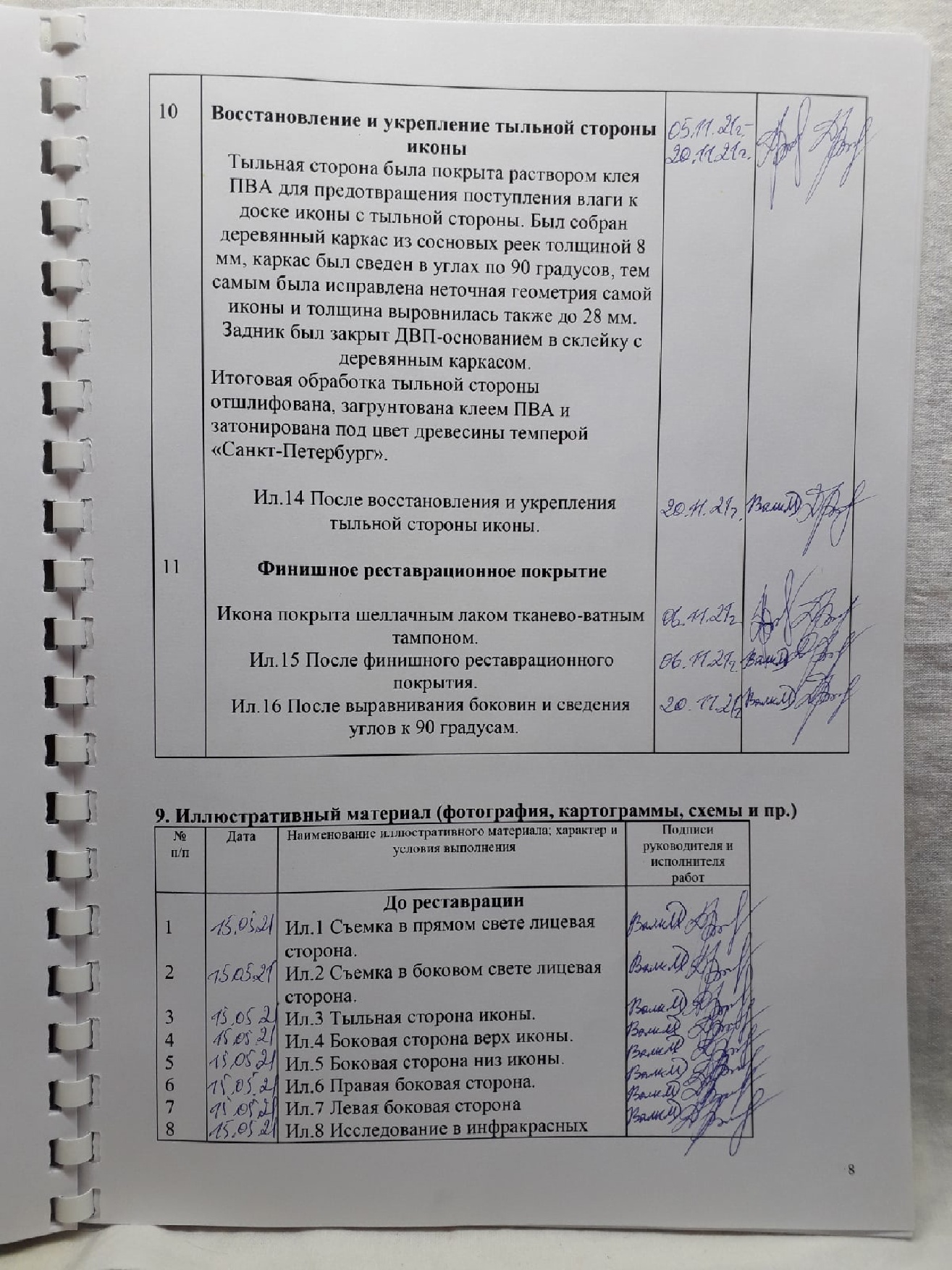 Страница из Паспорта реставрации иконы